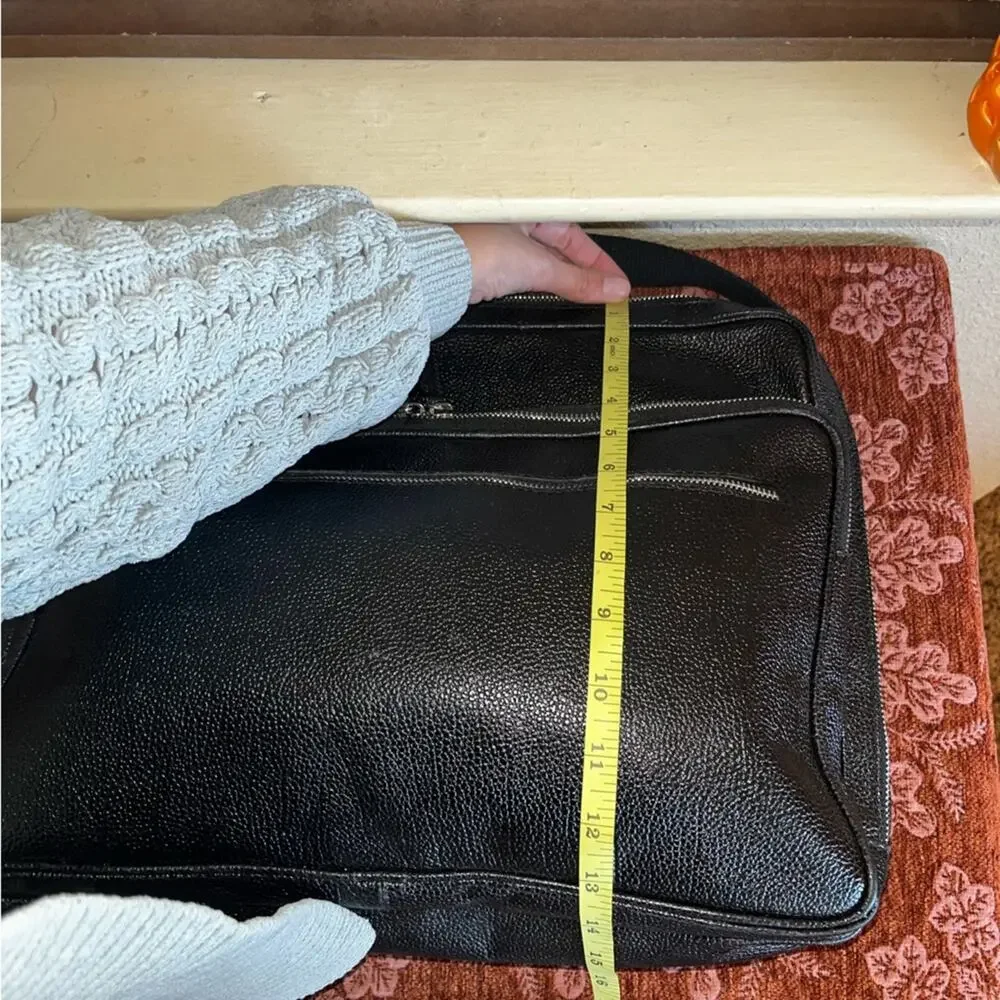 Lucaldo Men’s Laptop/Briefcase Messenger Bag Black Leather Multi Pockets Italian